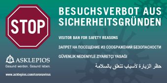 Bild: Mehrsprachige Grafik zum Besuchsverbot in den Asklepios Kliniken